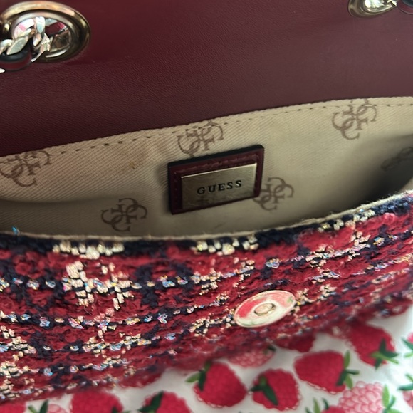 GUESS Red and White Tweed Crossbody Bag - Picture 2 of 2